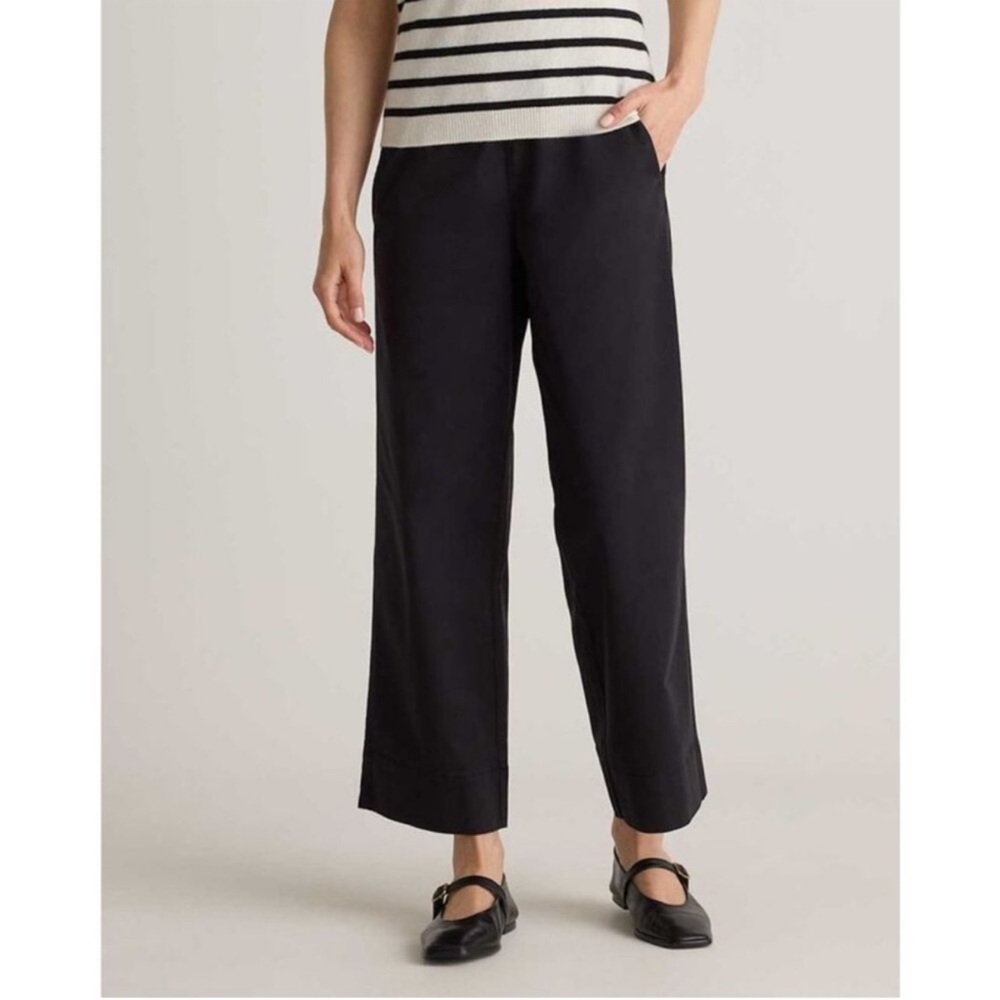 NWT Quince Women Organic Cotton Straight Wide Leg Pants Black 6 elastic waist